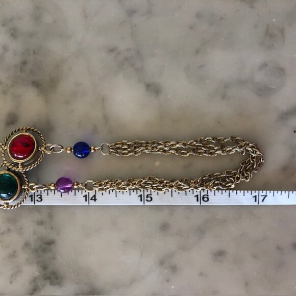 LADY REMINGTON Signed Cabochon Gold Tone Long Necklace 1980's - Picture 15 of 16